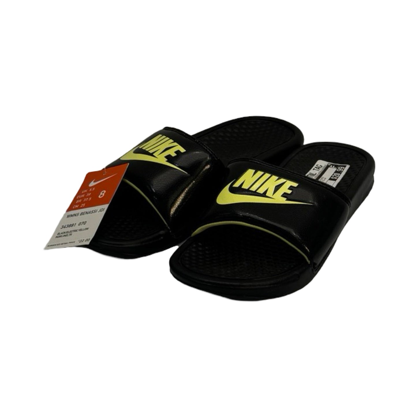 Black & Yellow Sandals Flats Nike, Size 8