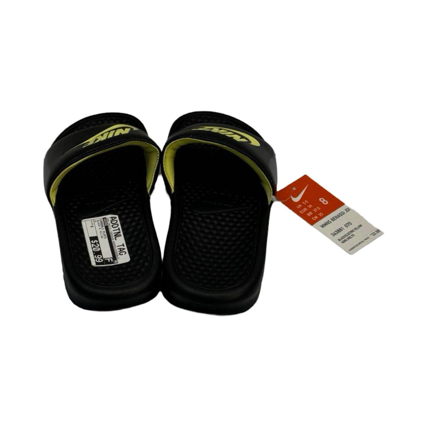 Black & Yellow Sandals Flats Nike, Size 8
