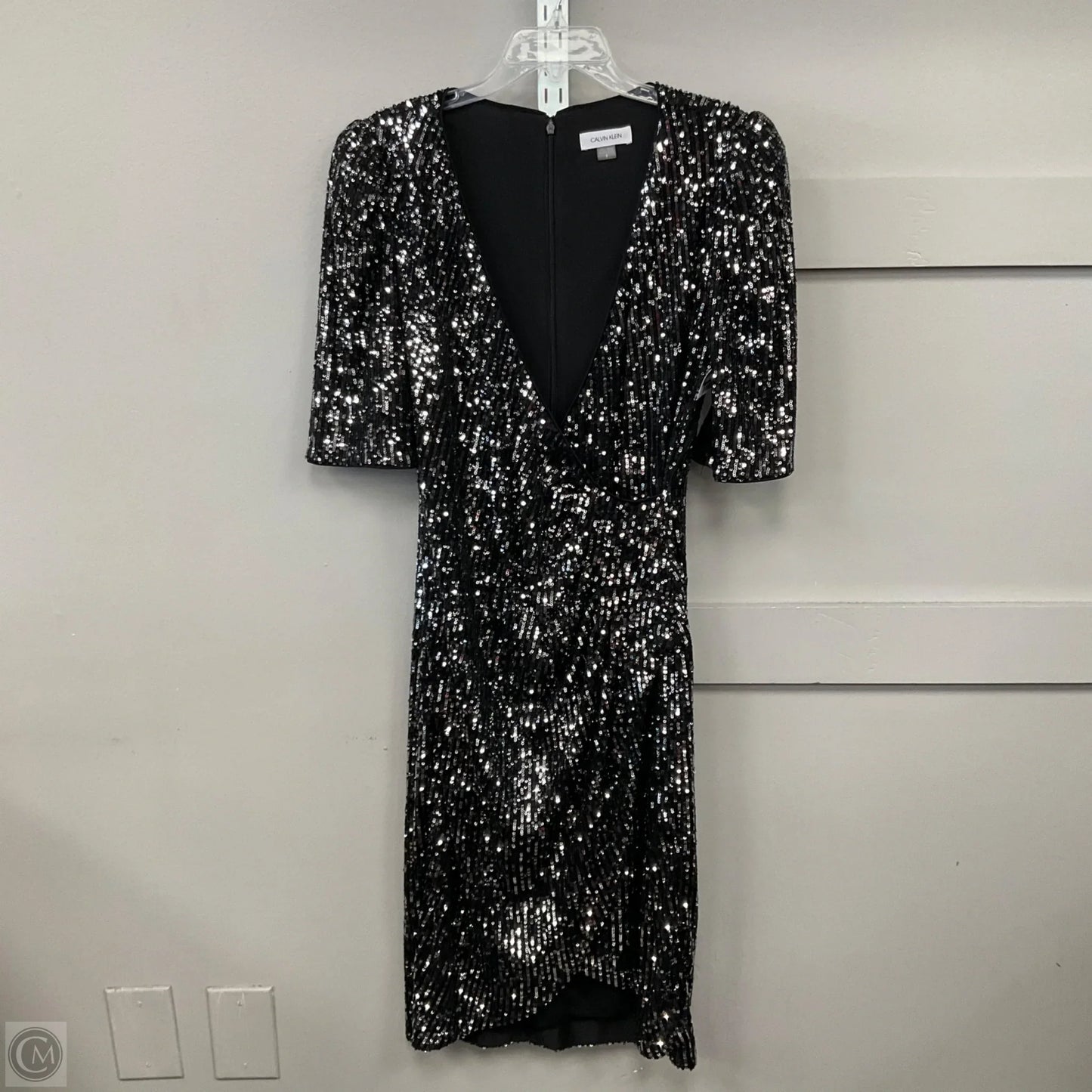 Dress Party Midi By Calvin Klein In Black & Silver, Size: 8
