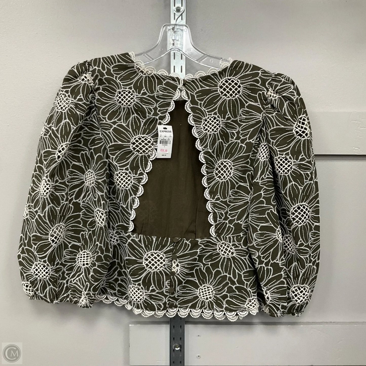 Top Long Sleeve By Express In Green & White, Size: L