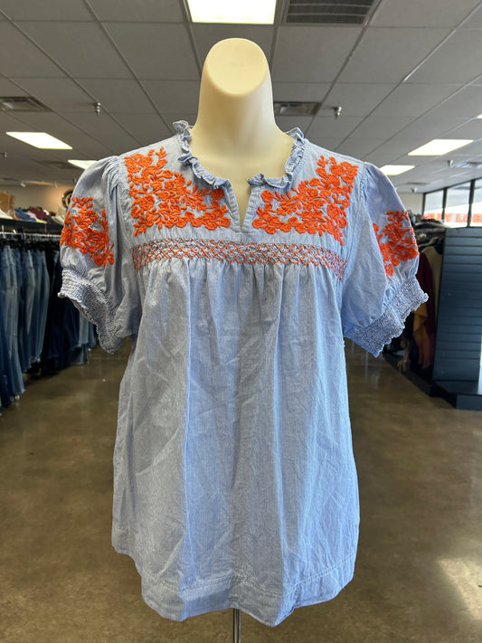 Top Short Sleeve By Clothes Mentor In Blue & Orange, Size: S