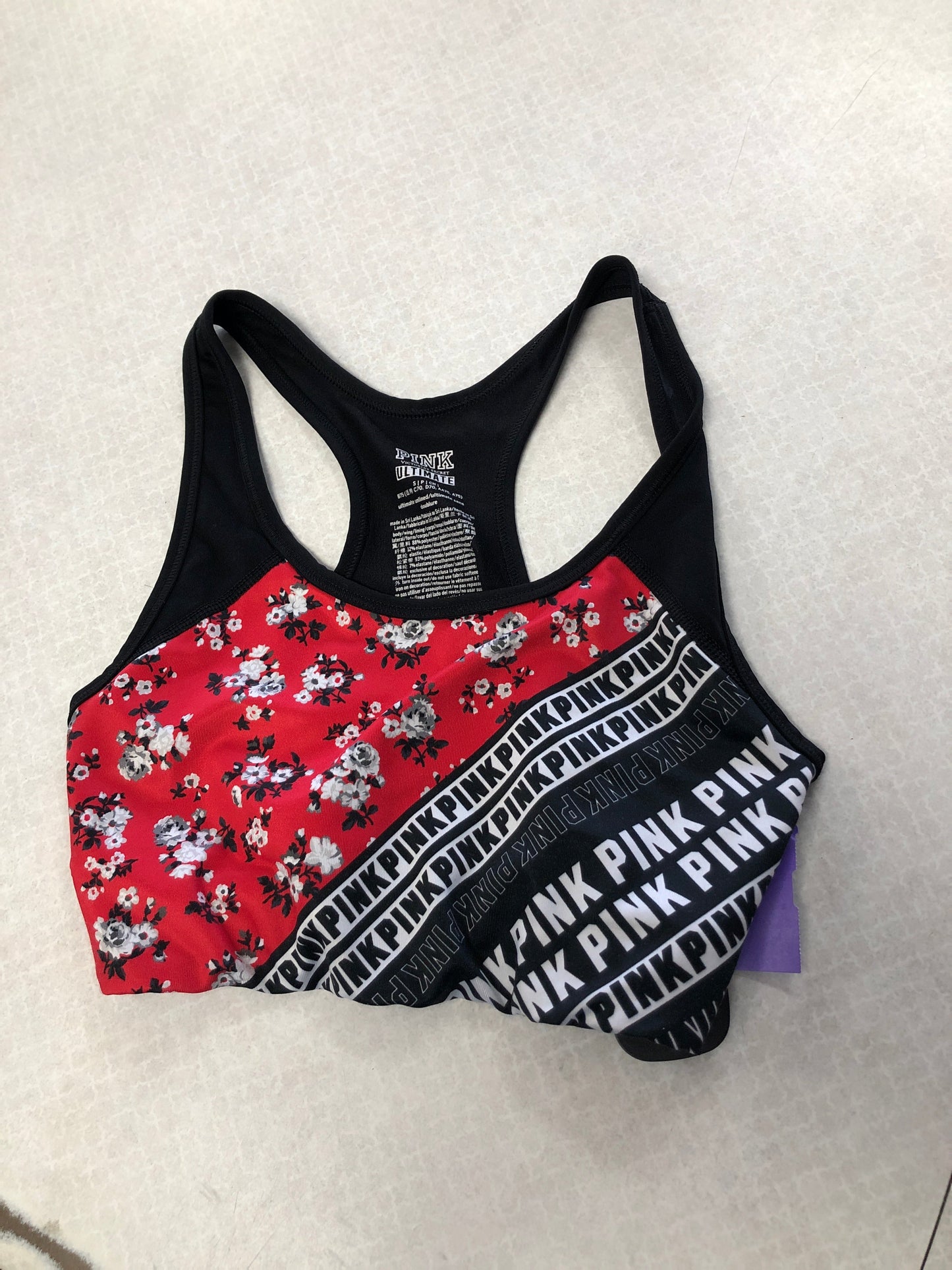 Athletic Bra By Pink In Black & Red, Size: S