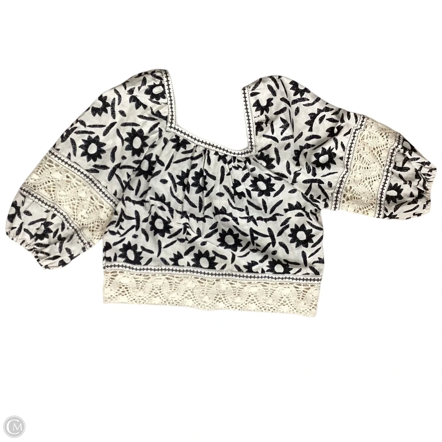 Blouse Short Sleeve By Christian Siriano In Black & Cream, Size: Xs