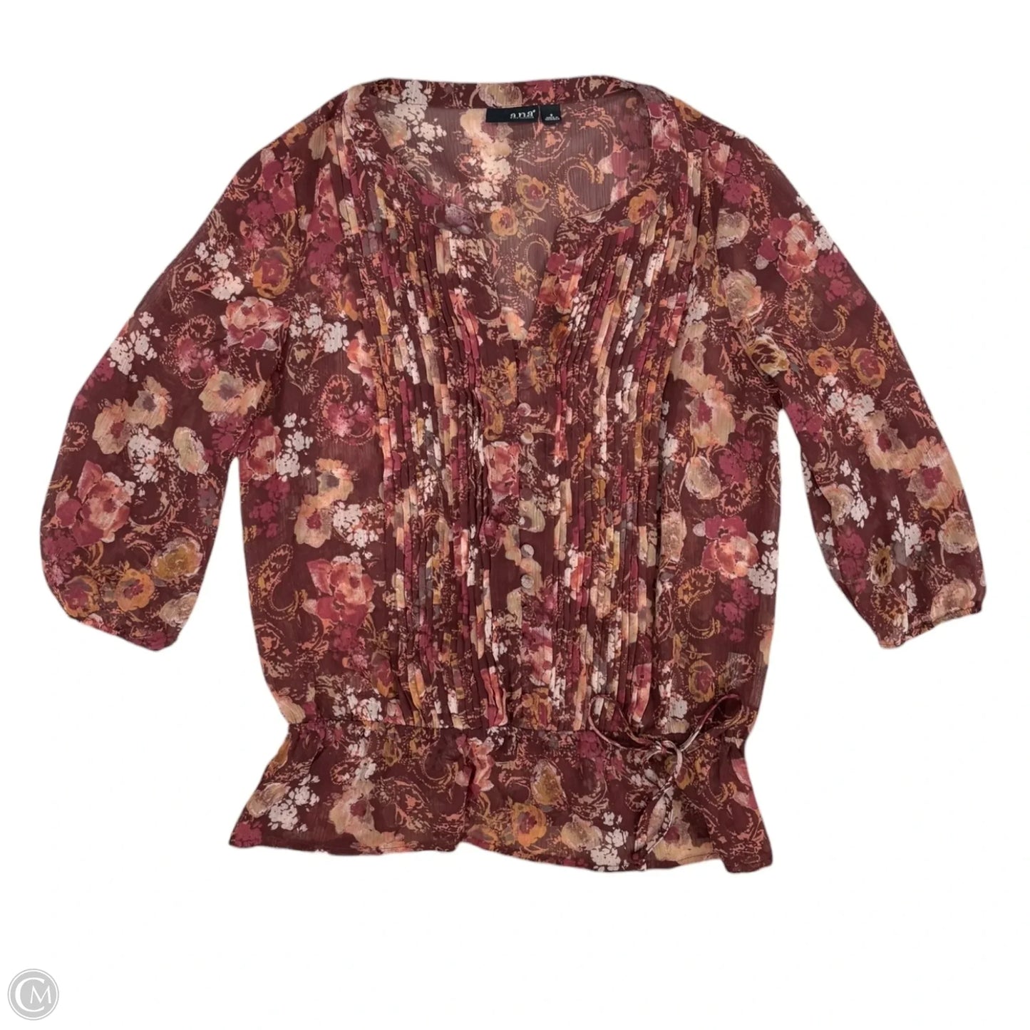 Blouse 3/4 Sleeve By Ana In Maroon, Size: S