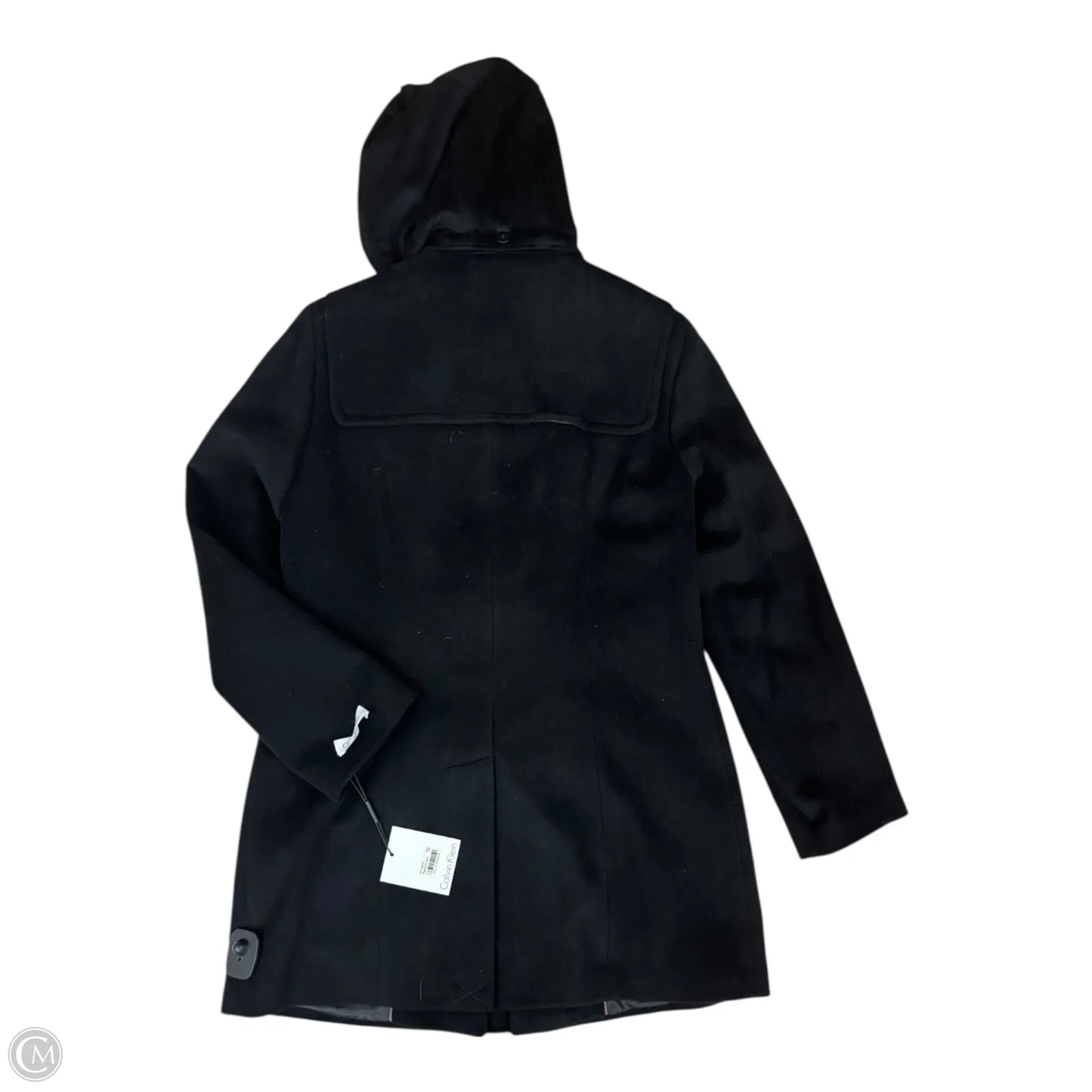 Coat Trench Coat By Calvin Klein In Black & Gold, Size: M