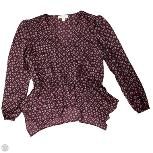 Blouse 3/4 Sleeve By Michael By Michael Kors In Maroon, Size: Xl