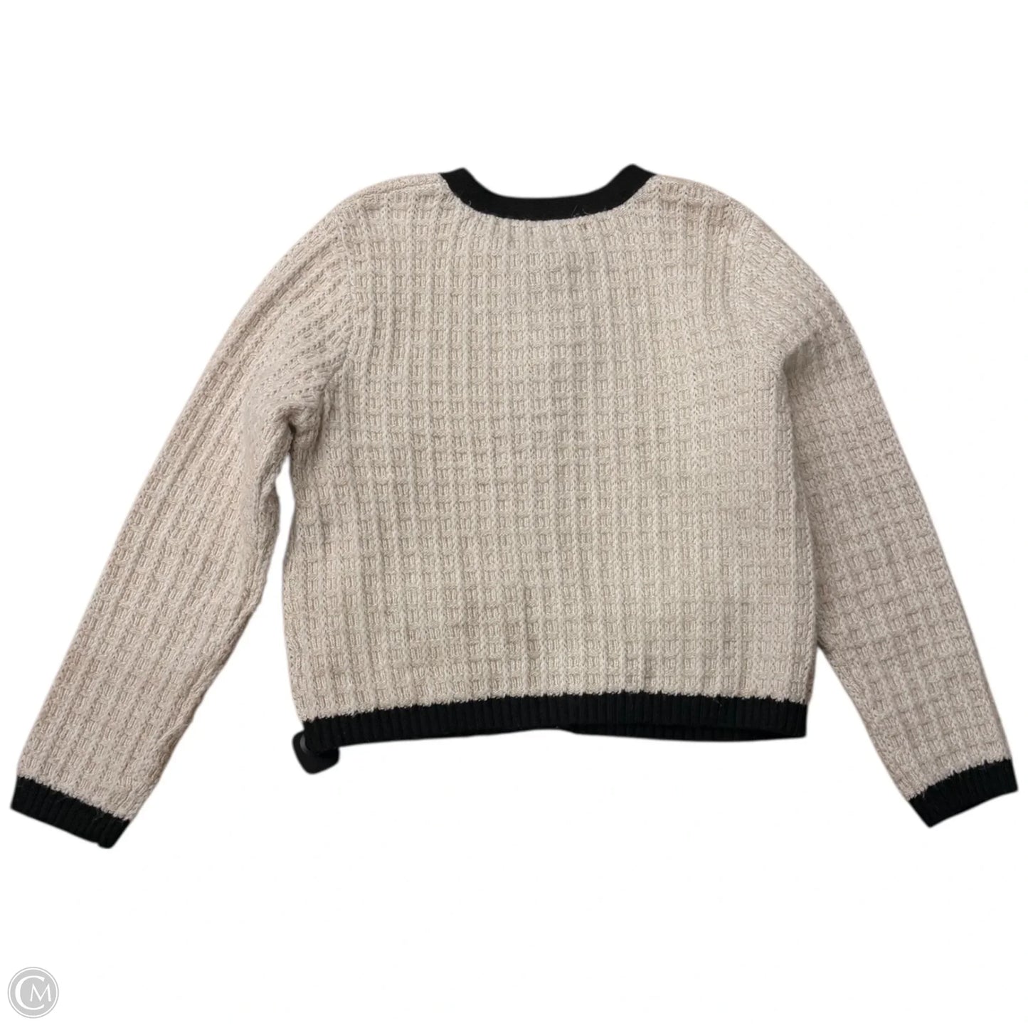 Sweater Cardigan By Tahari In Black & Cream, Size: Xl