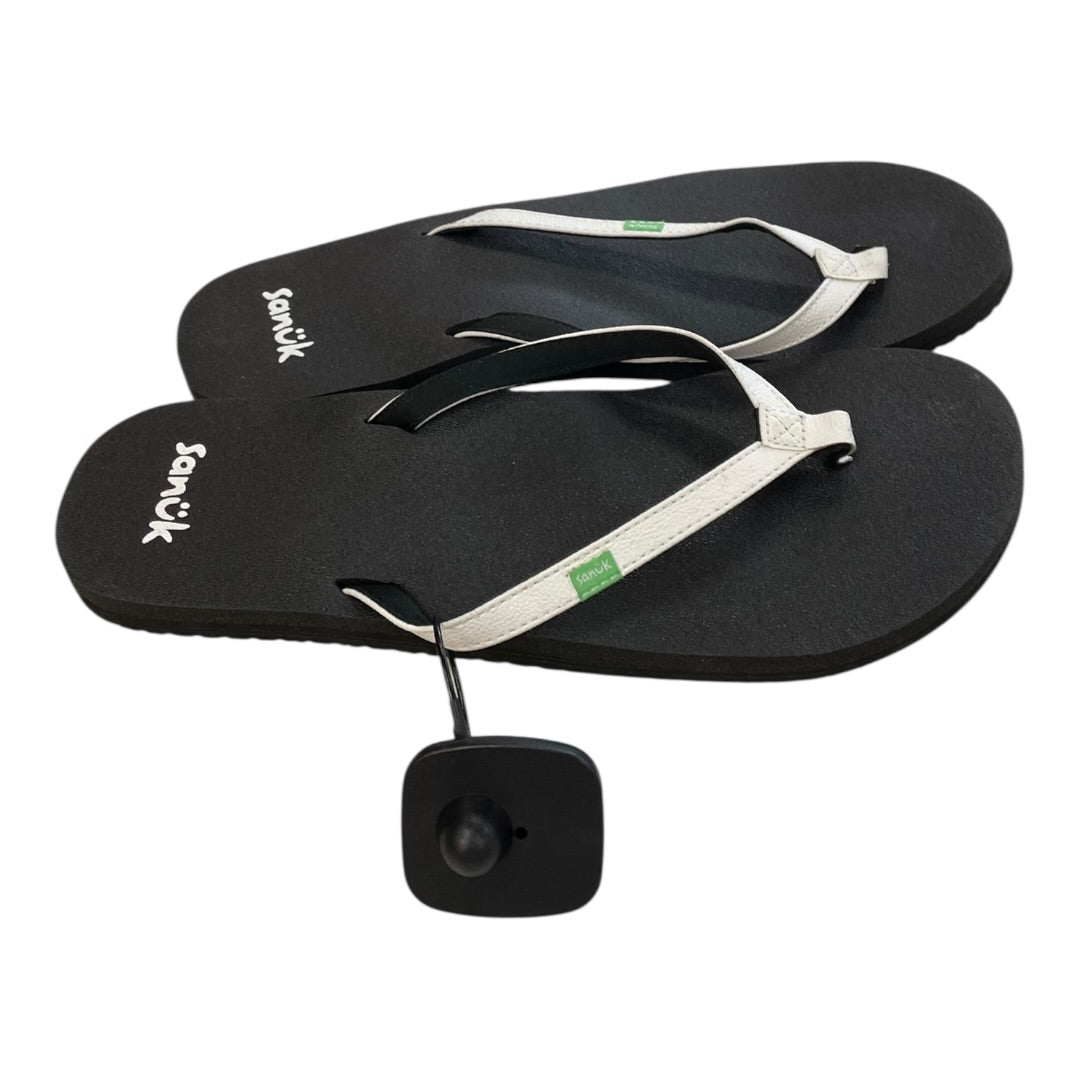 Sandals Flip Flops By Sanuk In Black & White, Size:10