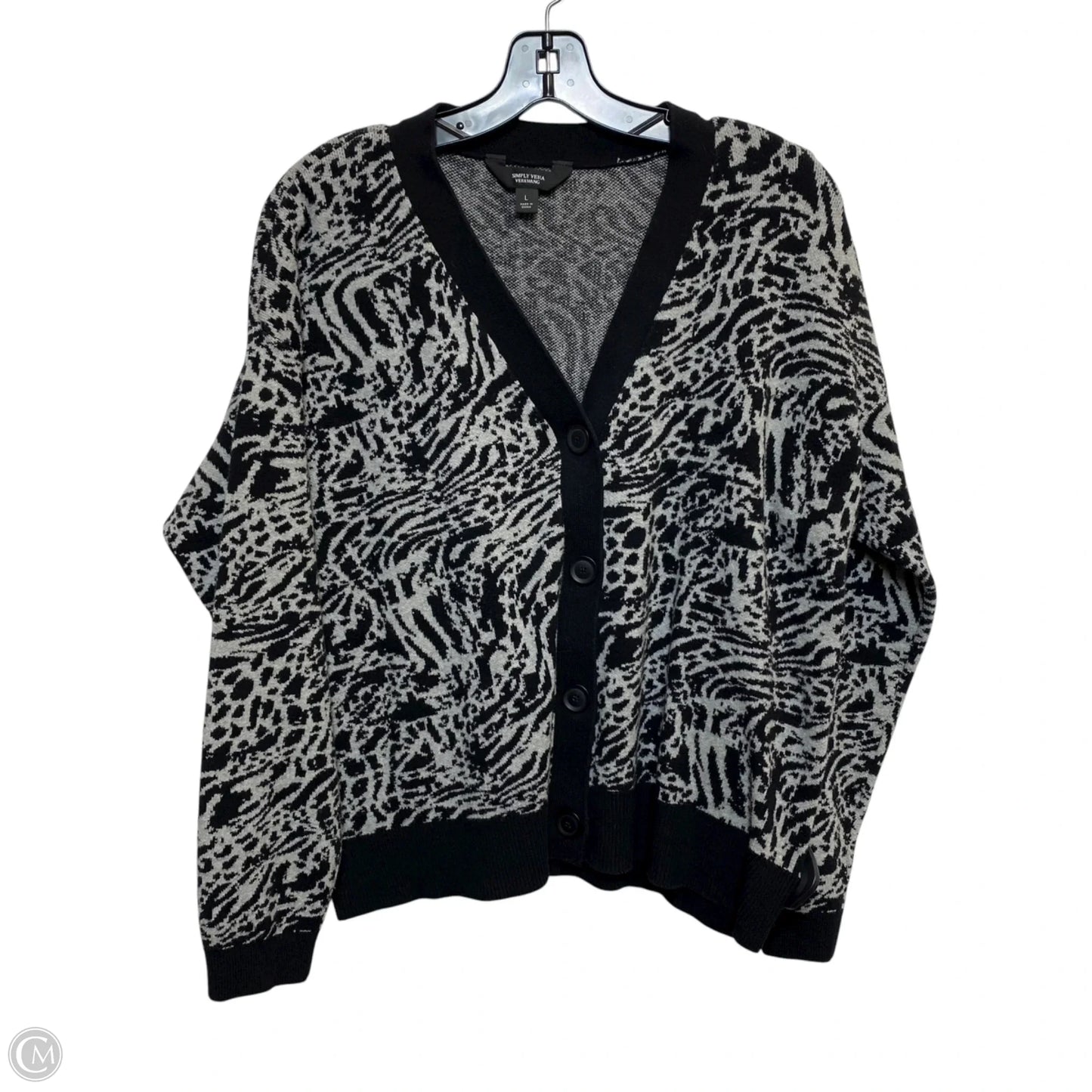 Sweater Cardigan By Simply Vera In Black & Grey, Size: L