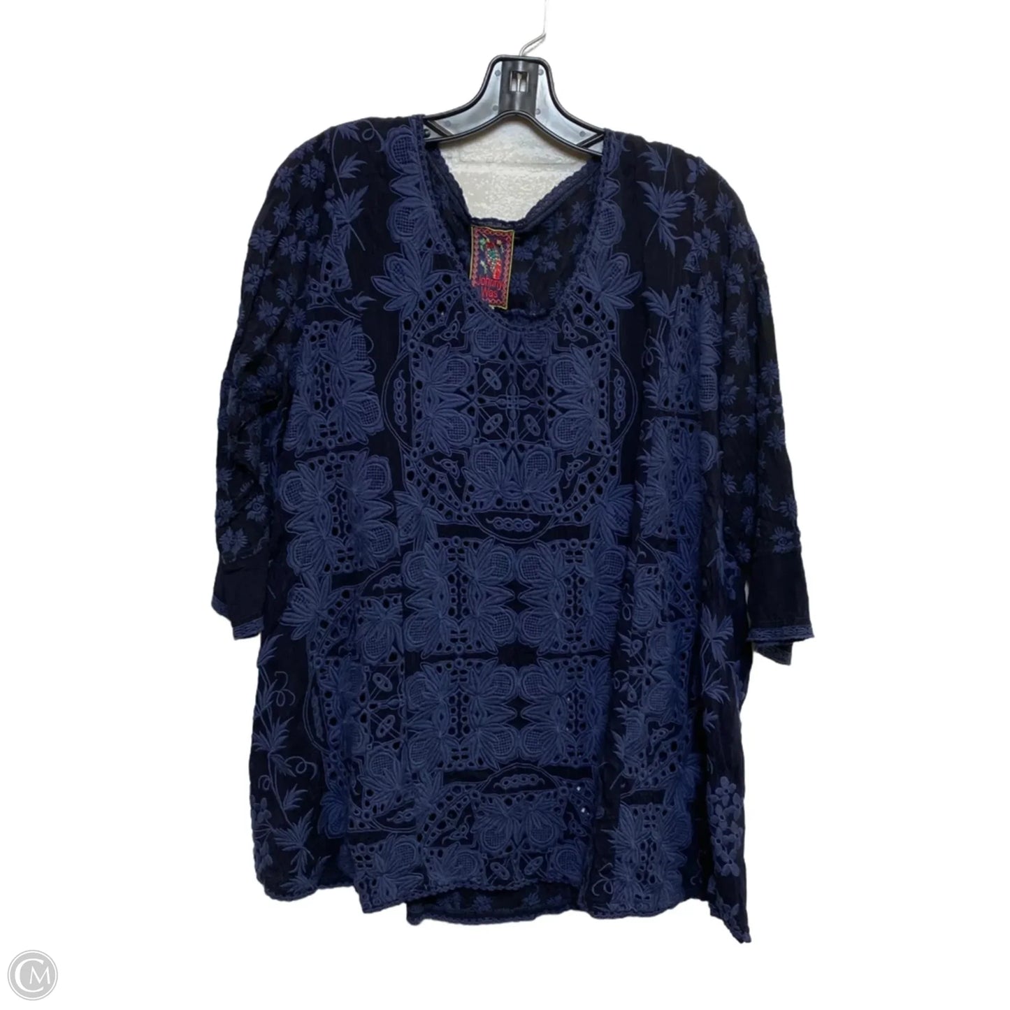 Top 3/4 Sleeve Designer By Johnny Was In Navy, Size: M