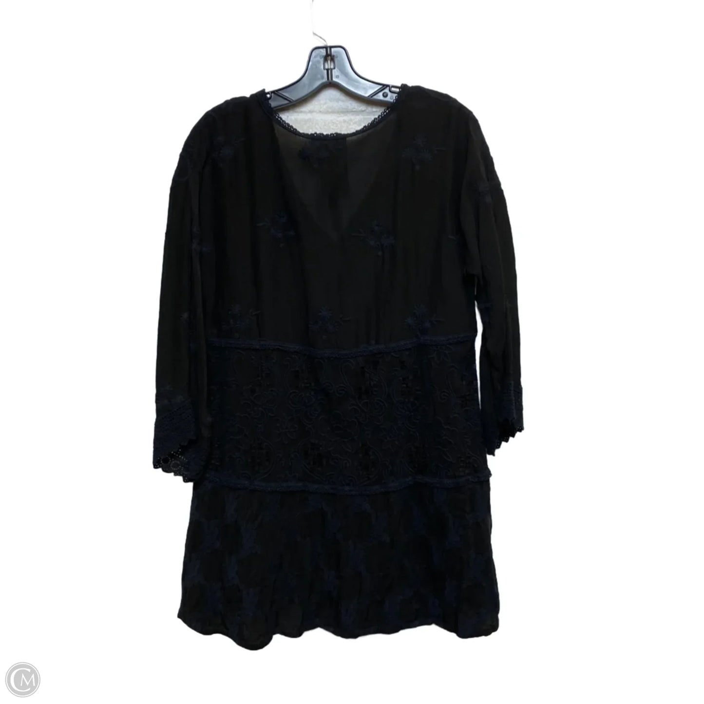 Top 3/4 Sleeve Designer By Johnny Was In Black, Size: M