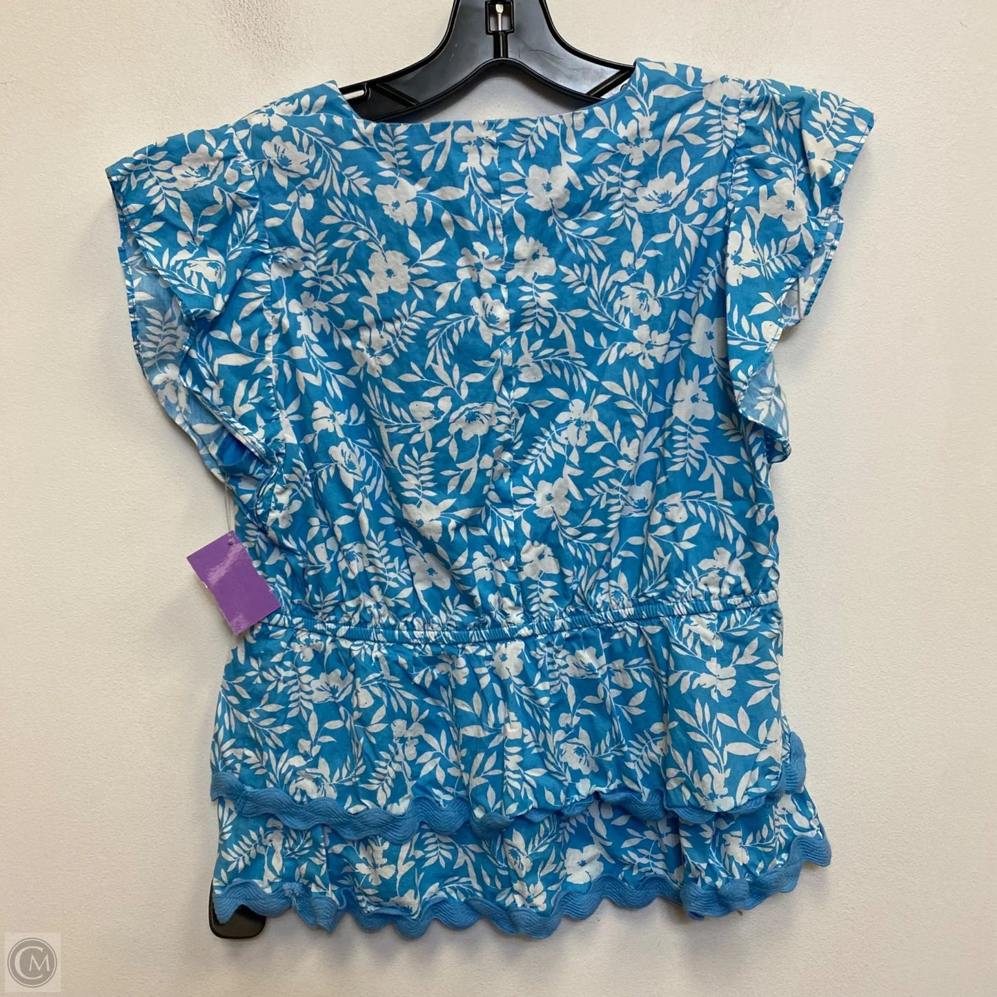 Top Short Sleeve By Versona In Blue & White, Size: S