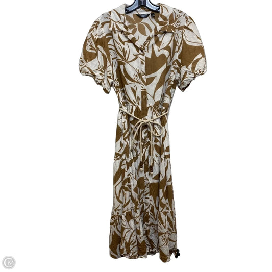 Dress Casual Midi By Mlle Gabrielle In Brown & Cream, Size: L