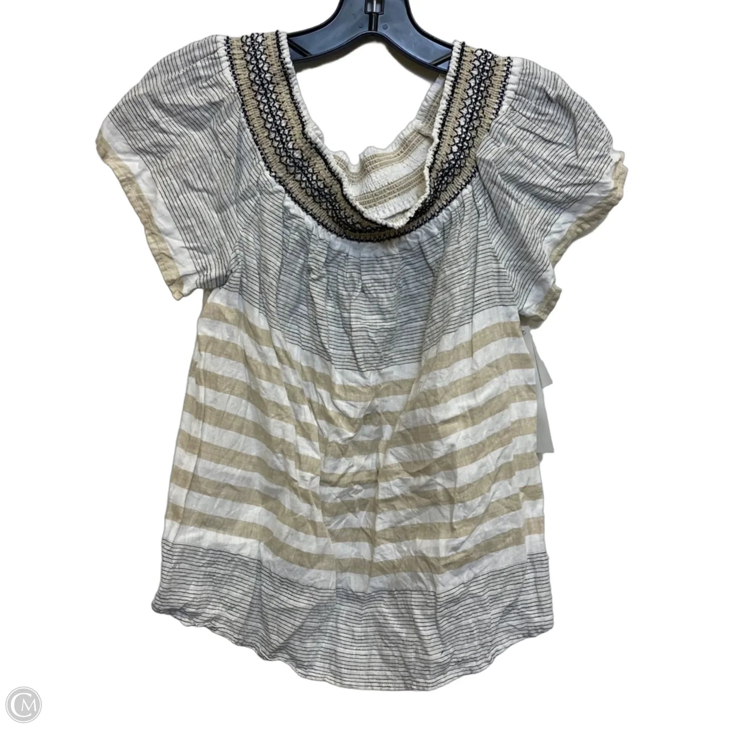Top Short Sleeve Designer By Vineyard Vines In Tan & White, Size: L
