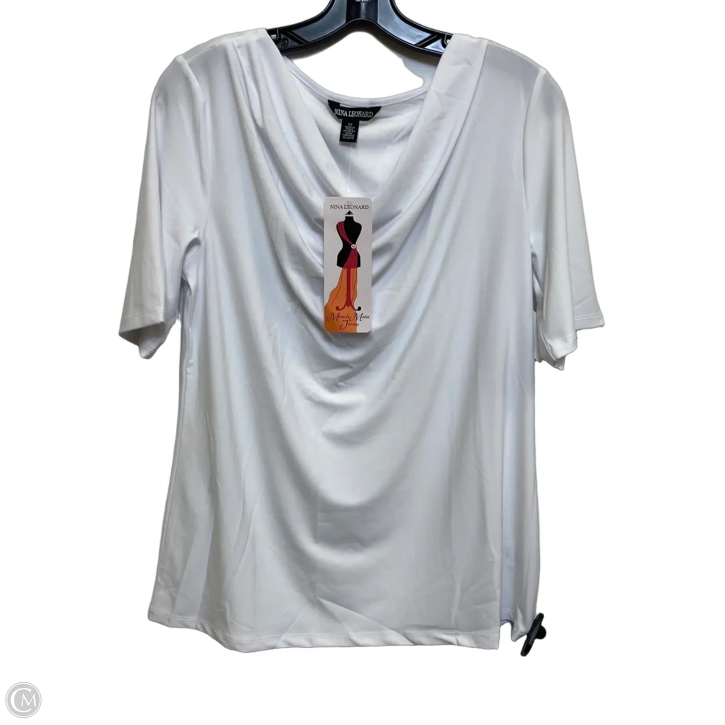 Top Short Sleeve By Nina Leonard In White, Size: M