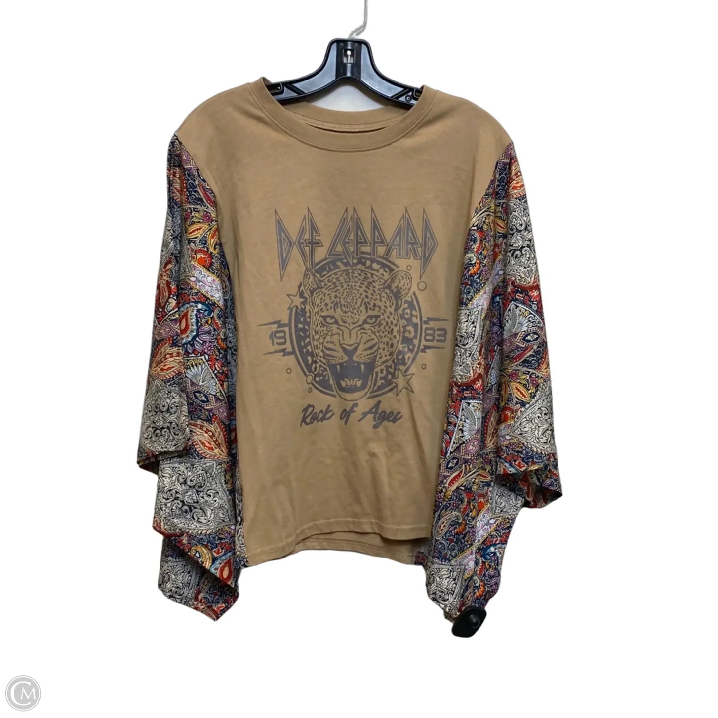 Top Short Sleeve By Def Leppard In Blue & Tan, Size: Osfm
