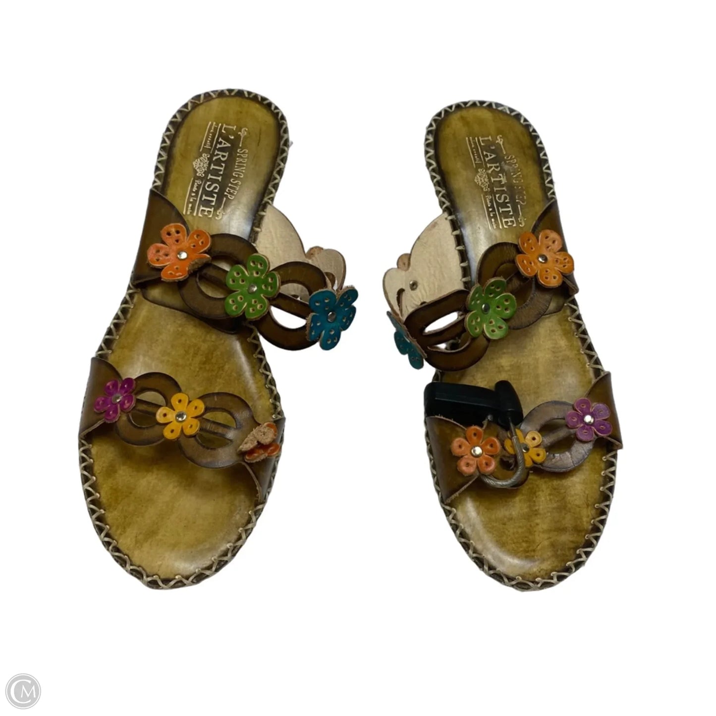 Sandals Heels Kitten By Spring Step In Brown & Green, Size: 8.5