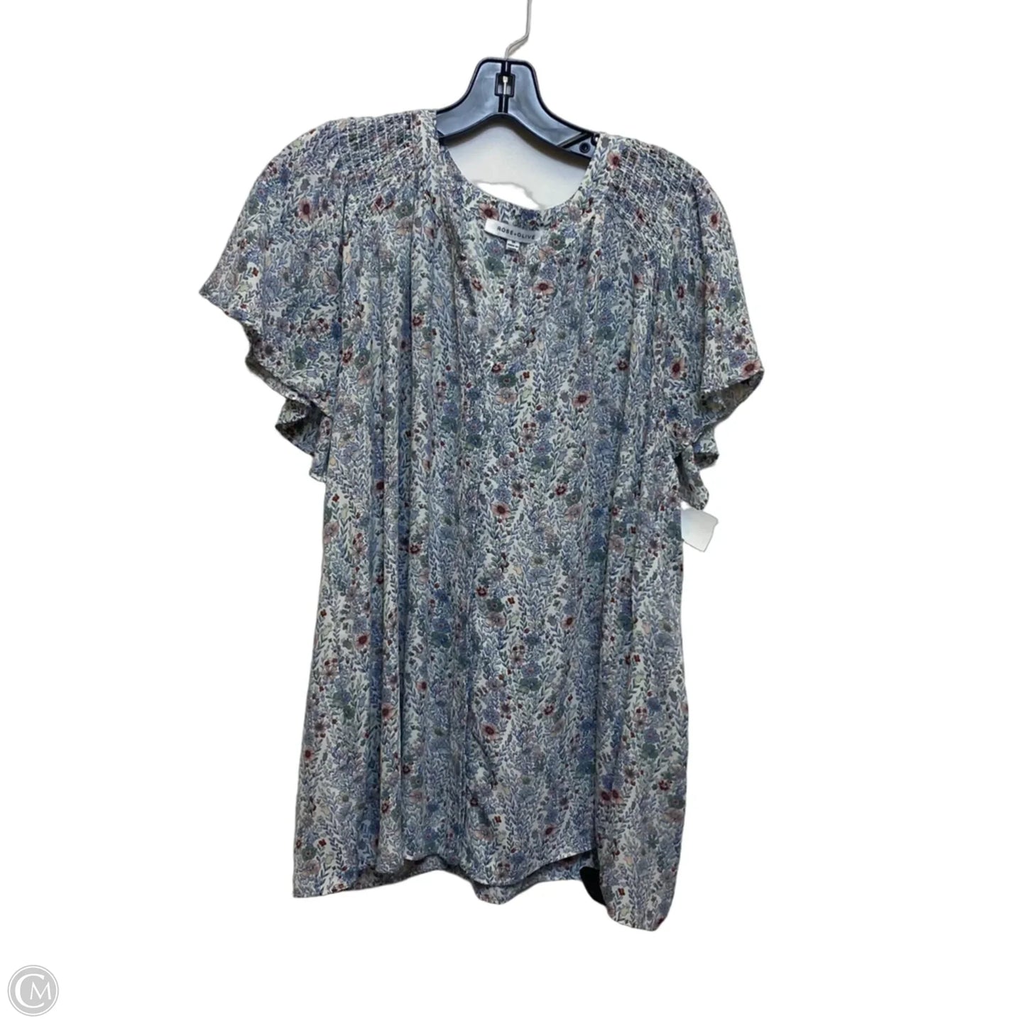 Top Short Sleeve By Rose And Olive In Blue & White, Size: 1x