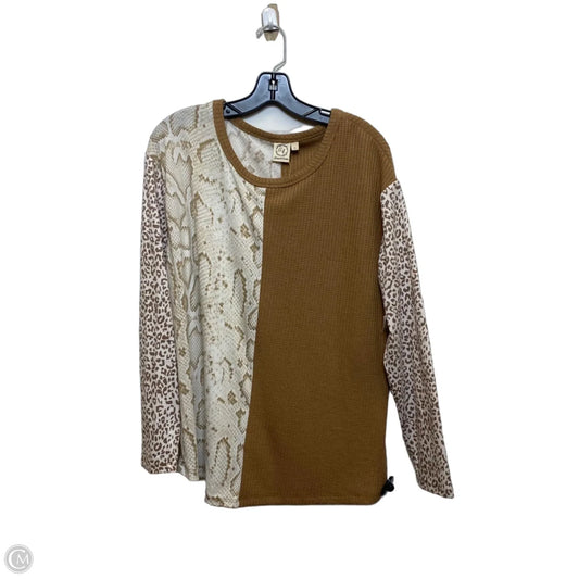 Top Long Sleeve By Grace & Emma In Tan & White, Size: L