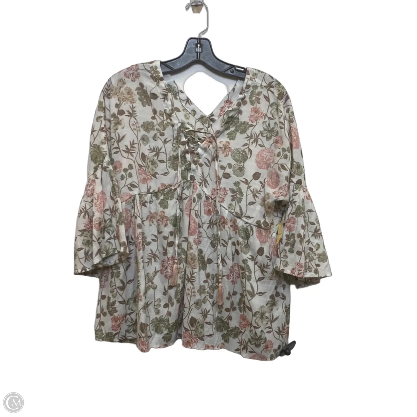 Top 3/4 Sleeve By Cato In Pink & White, Size: M