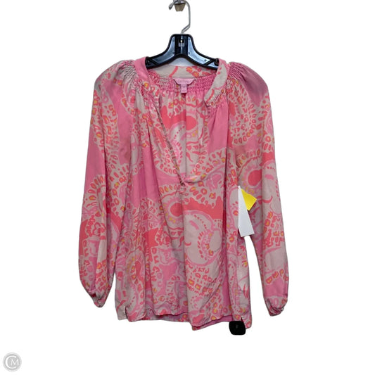 Top Long Sleeve Designer By Lilly Pulitzer In Pink & White, Size: M