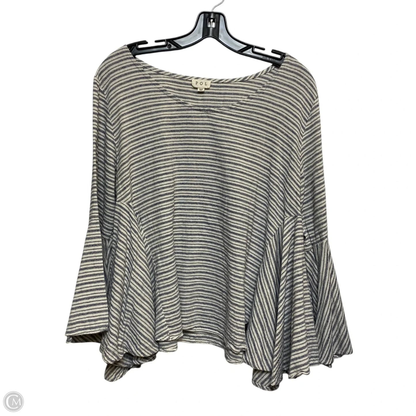 Top Long Sleeve By Pol In Blue & Cream, Size: M