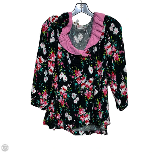 Top 3/4 Sleeve By Crown And Ivy In Black & Pink, Size: Xl