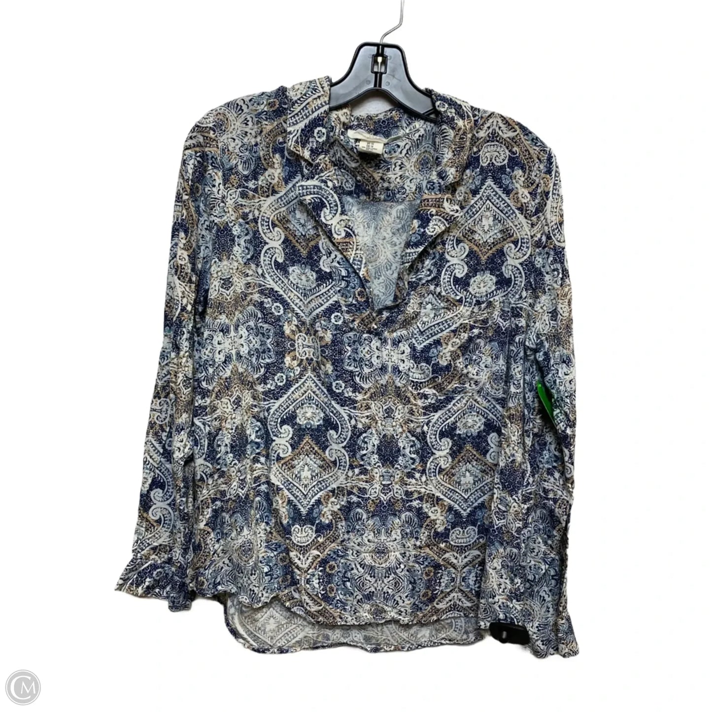Top Long Sleeve By H&m In Blue & Cream, Size: Xl