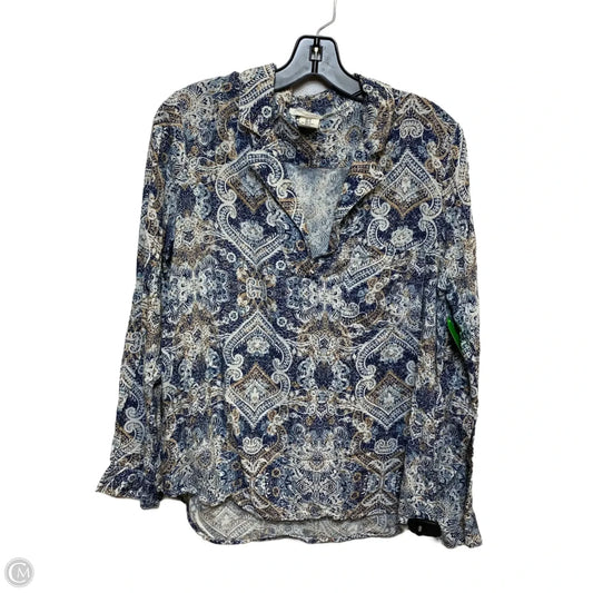 Top Long Sleeve By H&m In Blue & Cream, Size: Xl