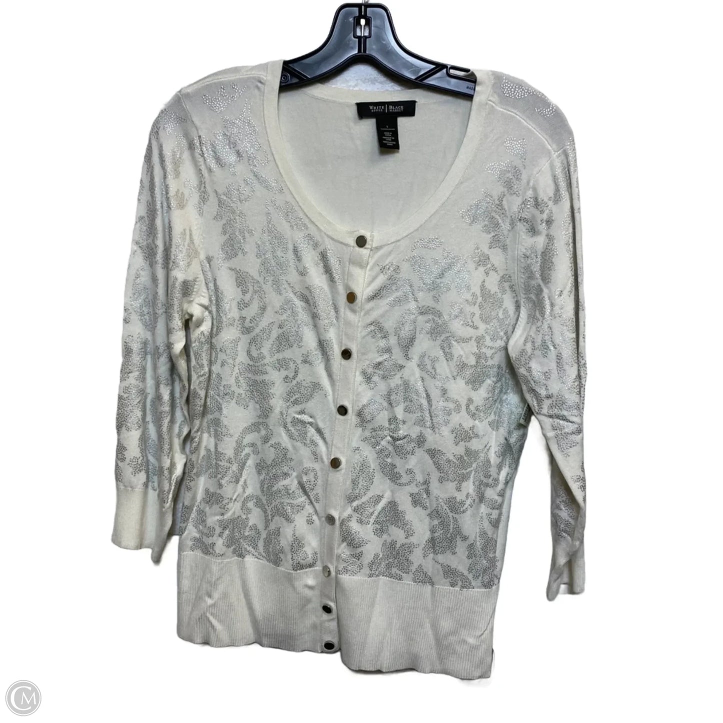 Cardigan By White House Black Market In Cream & Grey, Size: L
