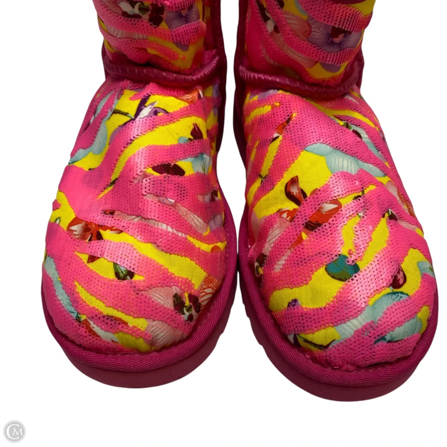 Boots Designer By Ugg In Pink & Yellow, Size: 9