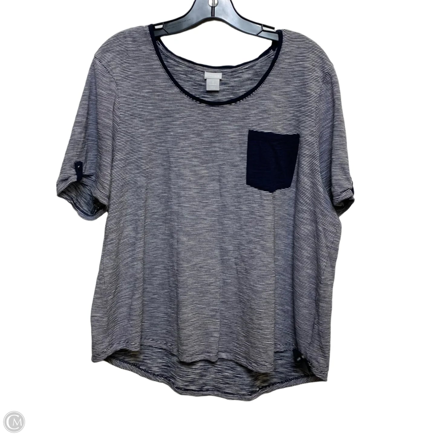 Top Short Sleeve By Chicos In Blue & White, Size: Xl