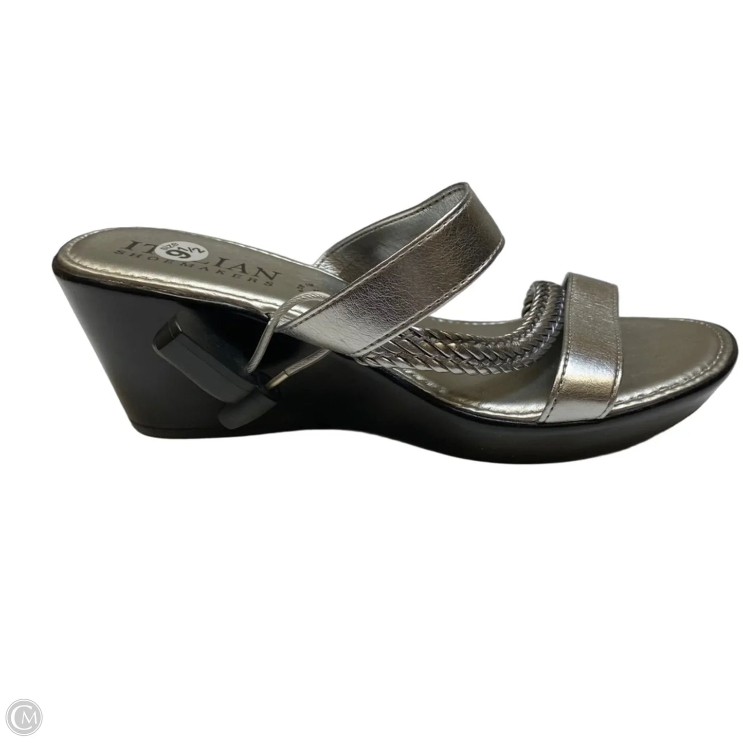 Sandals Heels Wedge By Italian Shoemakers In Silver, Size: 9.5