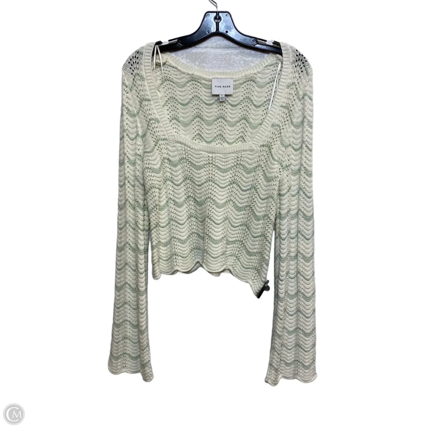 Sweater By Pink Rose In Cream & Green, Size: L