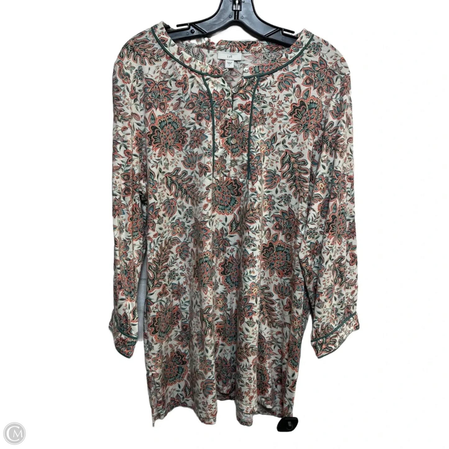 Top Long Sleeve By J. Jill In Green & Orange, Size: L