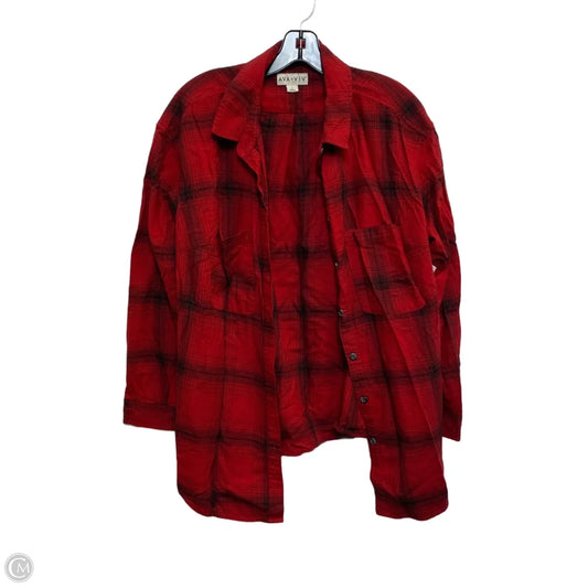 Top Long Sleeve By Ava & Viv In Black & Red, Size: Xl