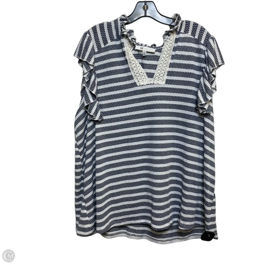 Top Sleeveless By Fever In Blue & White, Size: 3x