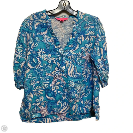 Top Short Sleeve Designer By Lilly Pulitzer In Blue, Size: S