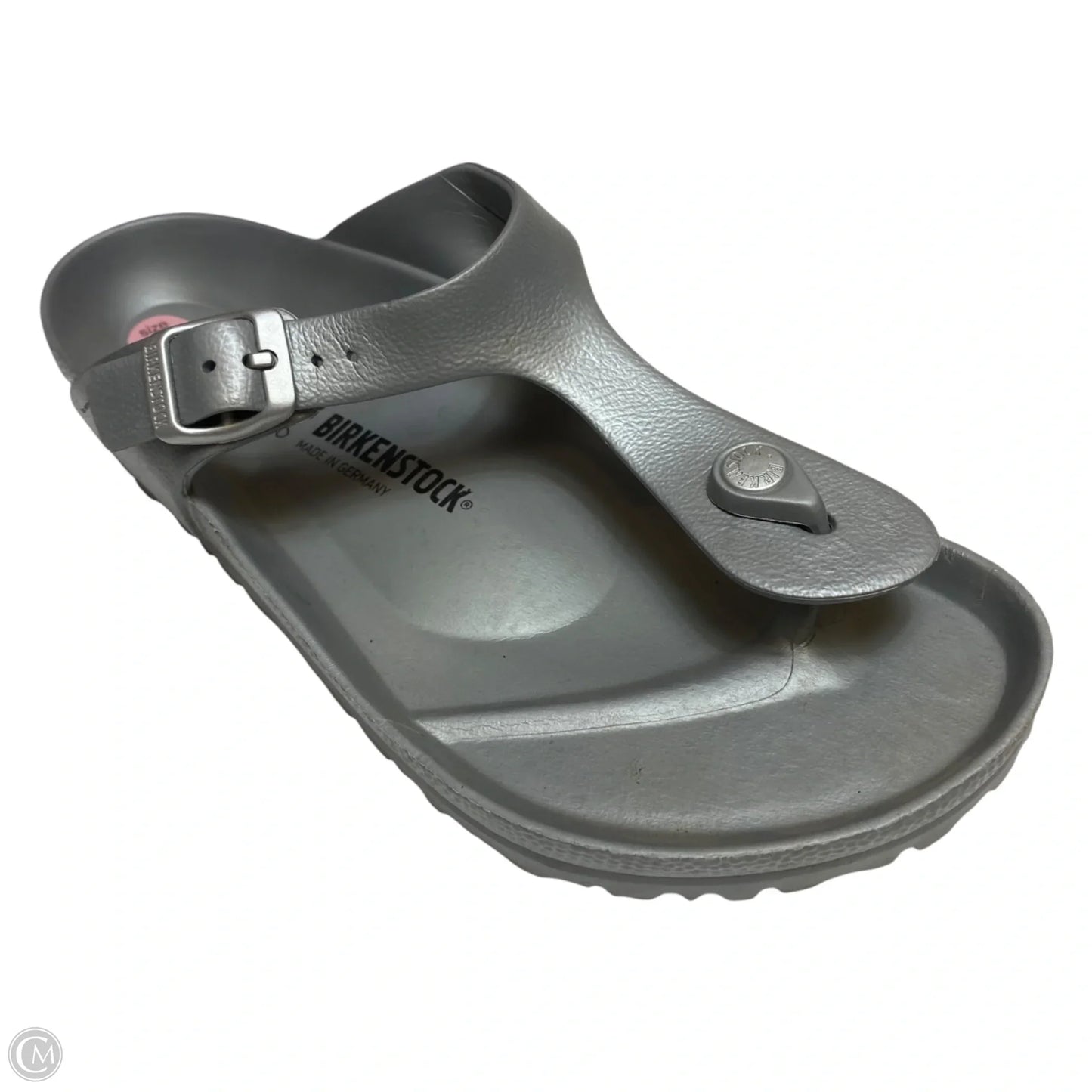 Sandals Flats By Birkenstock In Silver, Size: 9