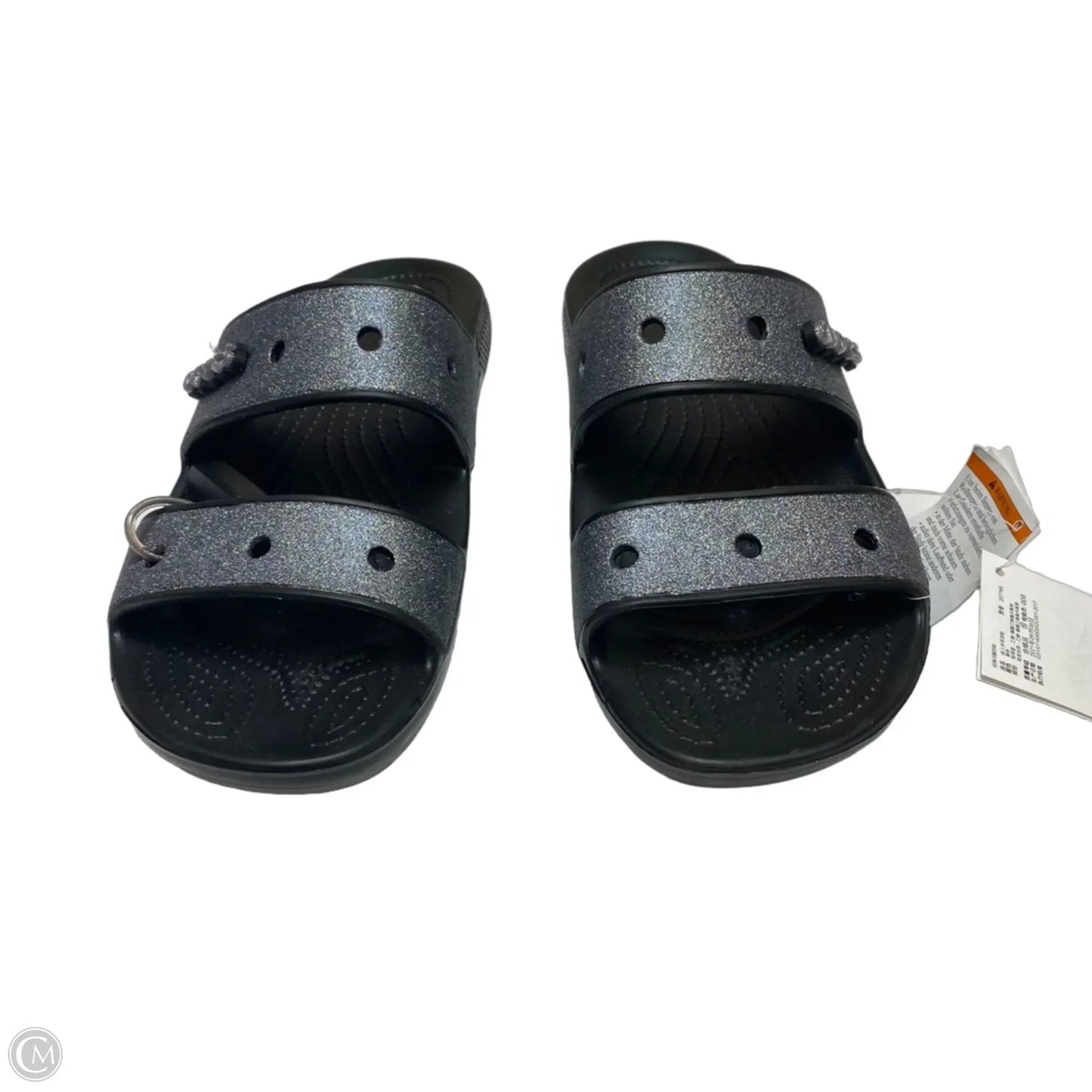 Sandals Flats By Crocs In Black & Silver, Size: 9