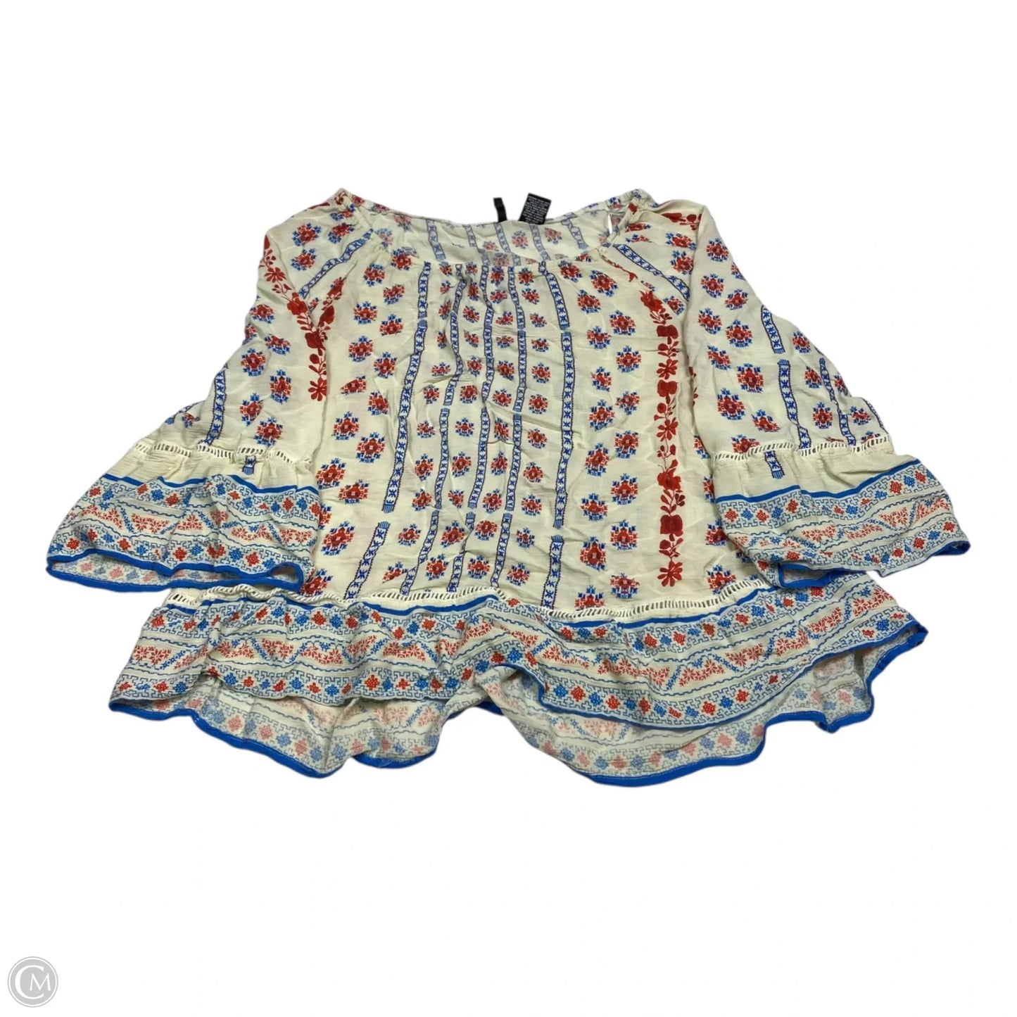 Top 3/4 Sleeve By New Directions In Blue Red & White, Size: 1x