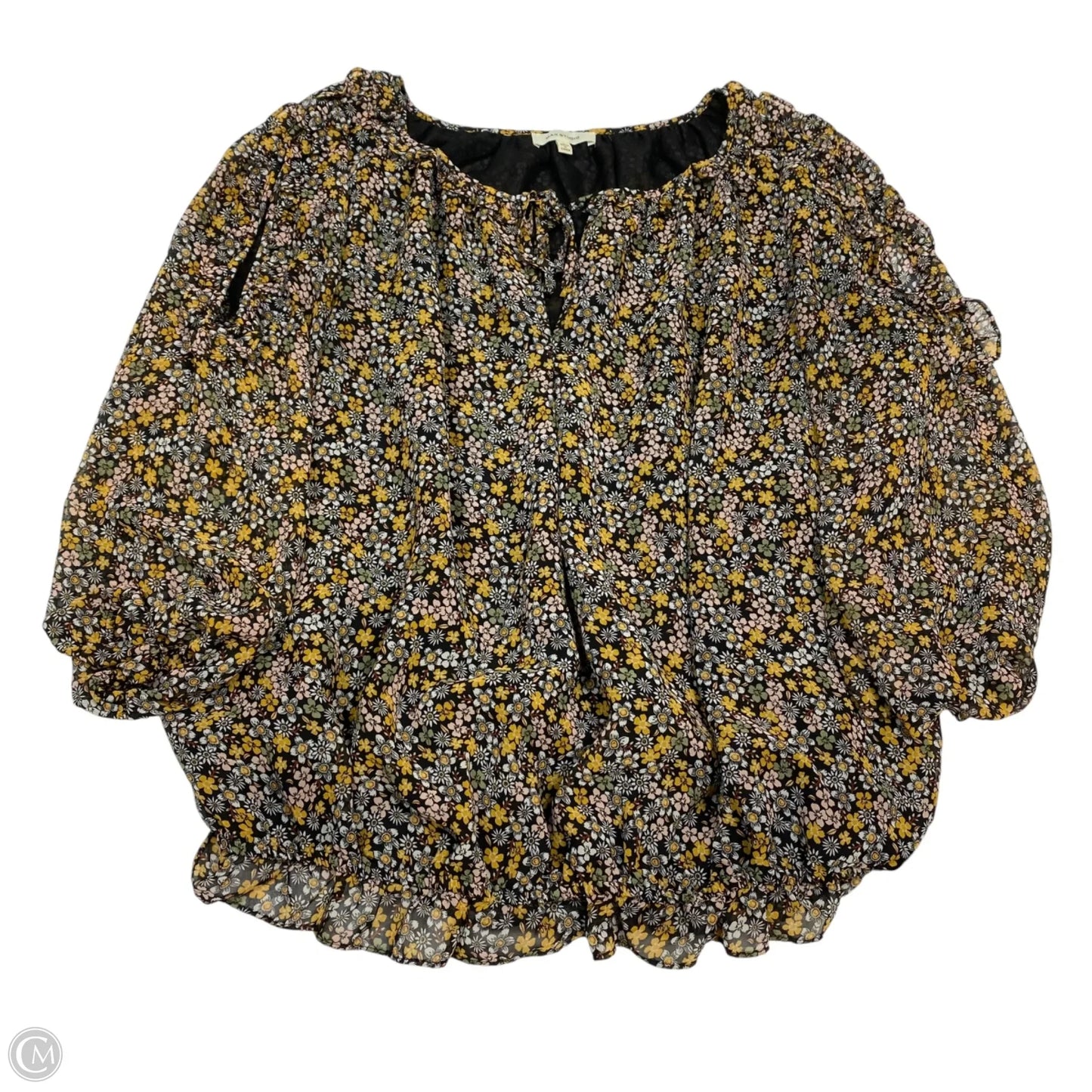 Top 3/4 Sleeve By Max Studio In Black & Yellow, Size: L