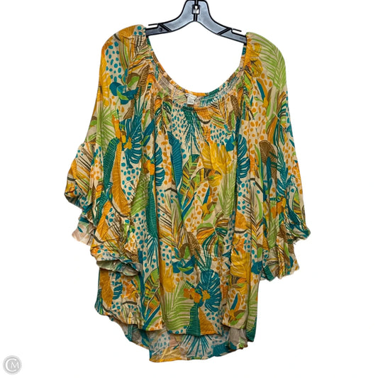 Top Long Sleeve By Cato In Green & Orange, Size: 3x
