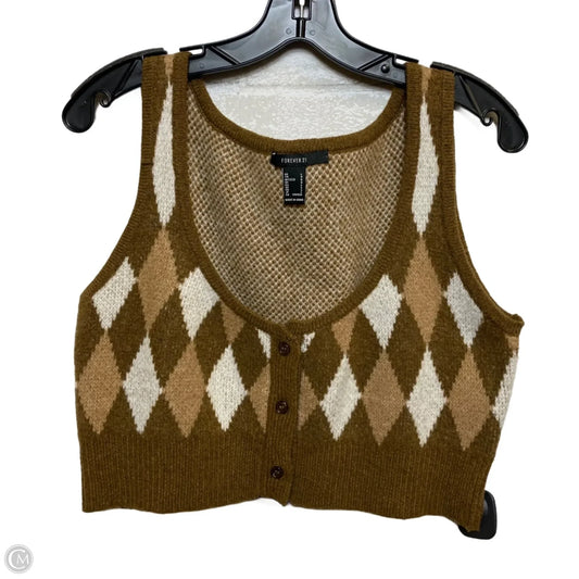 Vest Sweater By Forever 21 In Brown & Cream, Size: L