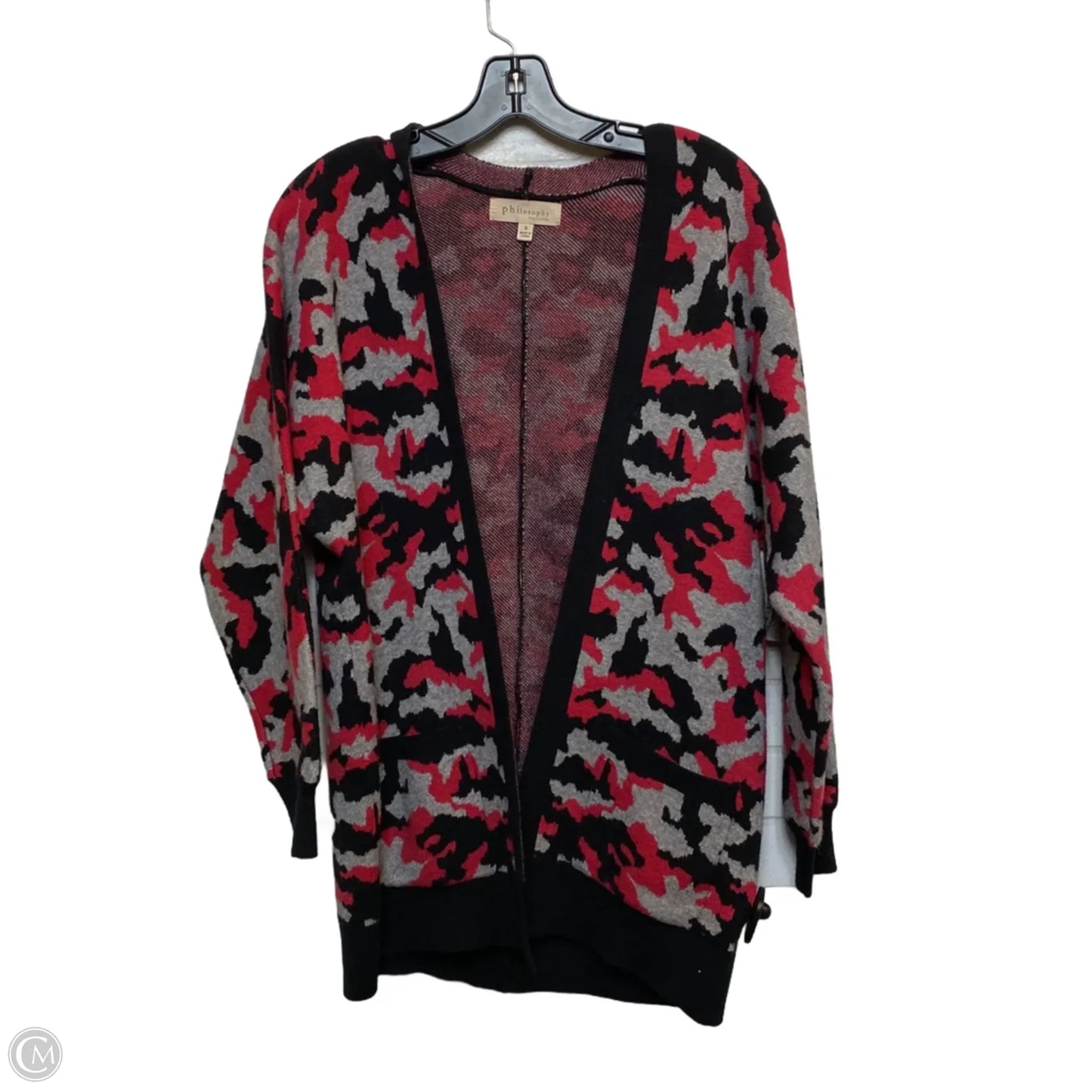 Sweater Cardigan By Philosophy In Black & Red, Size: S