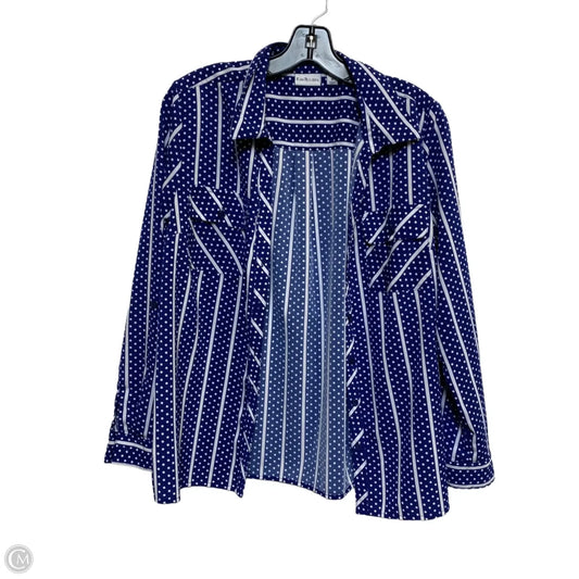 Top Long Sleeve By Kim Rogers In Blue & White, Size: M