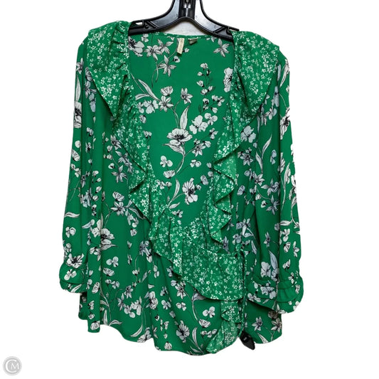 Top 3/4 Sleeve By Cato In Green & White, Size: Xl