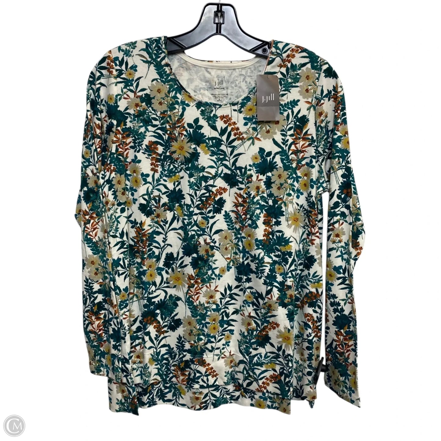 Top Long Sleeve By J. Jill In Cream & Green, Size: Mp