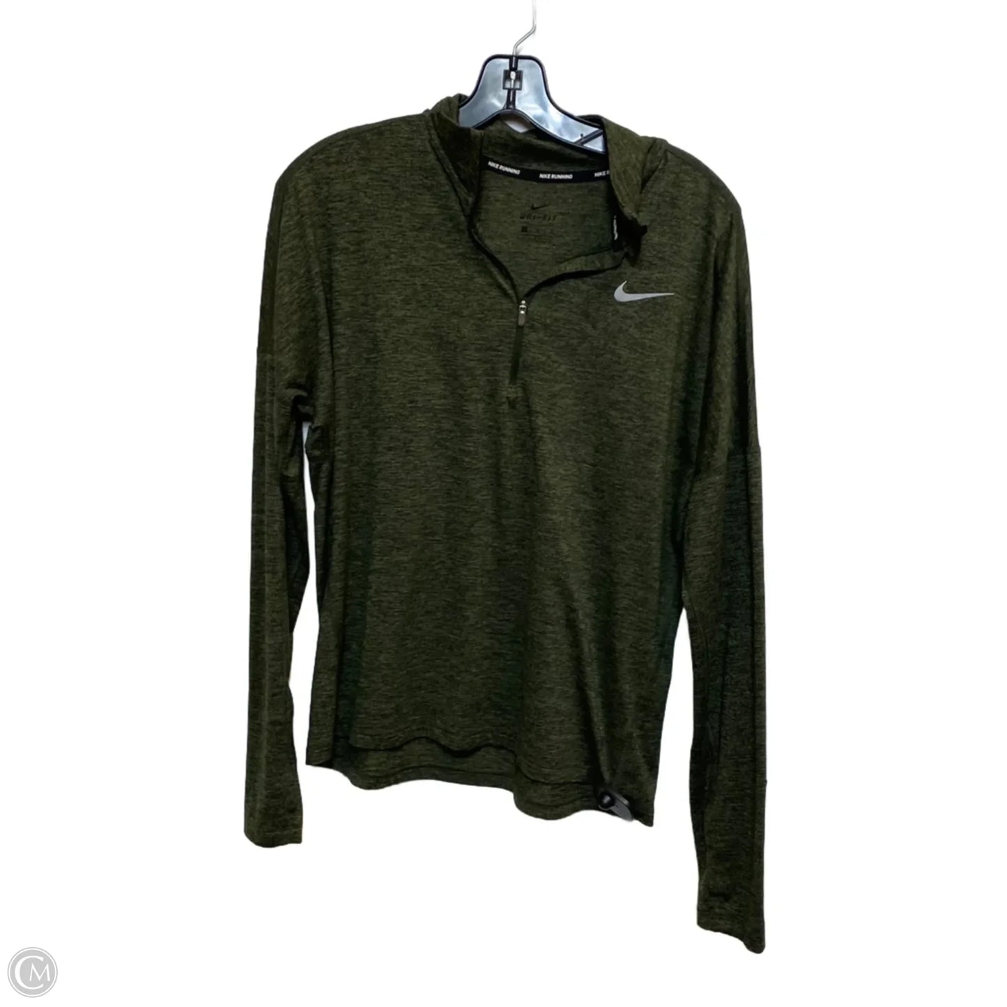 Athletic Top Long Sleeve Collar By Nike In Green, Size: M