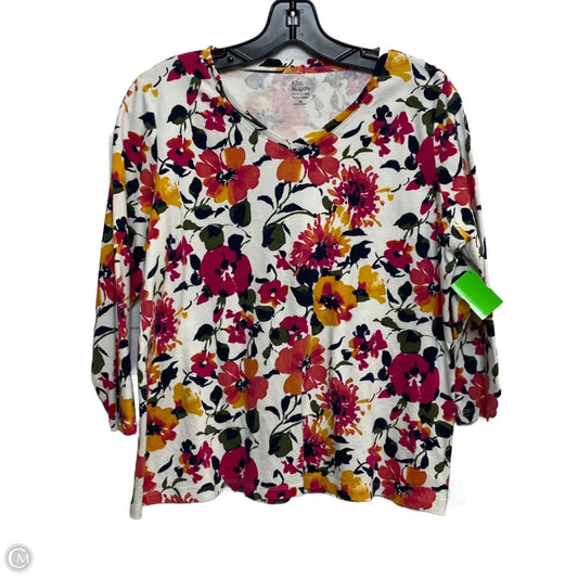 Top 3/4 Sleeve Basic By Kim Rogers In Pink & White, Size: M